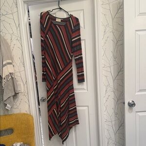 Maeve Asymmetrical Striped Dress in Red and Black